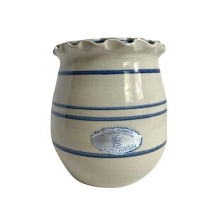MARSHALL Pottery Blue Ruffled Rim Crock Vase T. Humphries Primitive Americana